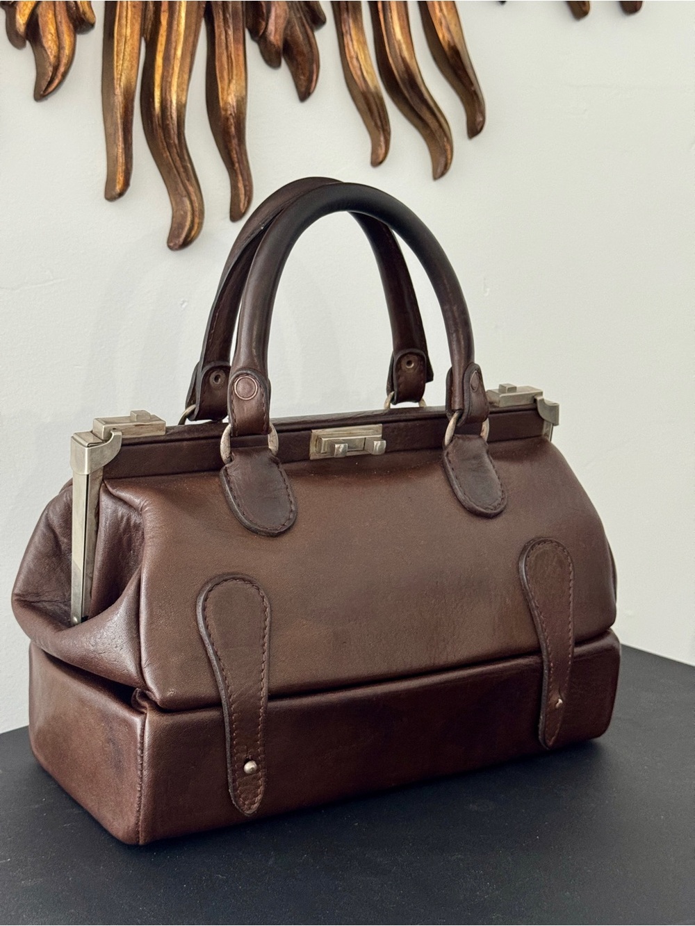 Rare Vintage Gold Pfeil Brown Leather Convertible Doctor Bag Gladstone 12in